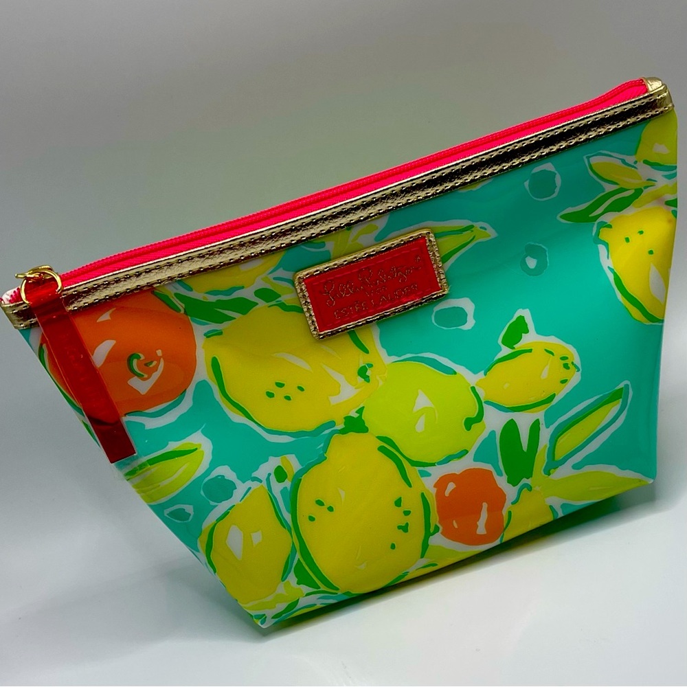 Lily Pulitzer for Estée Lauder Makeup Cosmetic Bag Yellow Lemons Oranges New